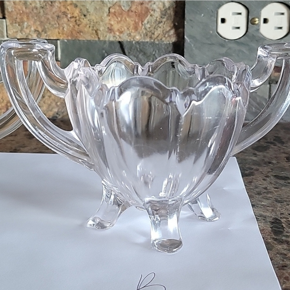 Vintage Indiana Glass sugar bowl Dish 4‎ footed depression glass #B scalloped